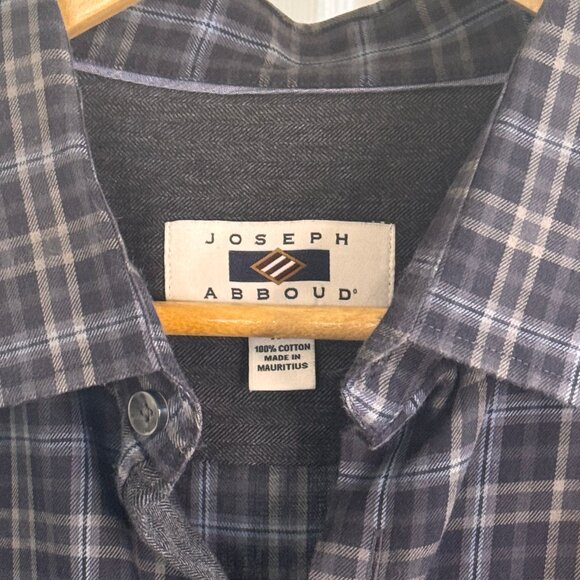 Joseph Abboud Long-sleeve Blue & Grey Plaid Button-down Shirt, XL - Picture 4 of 4